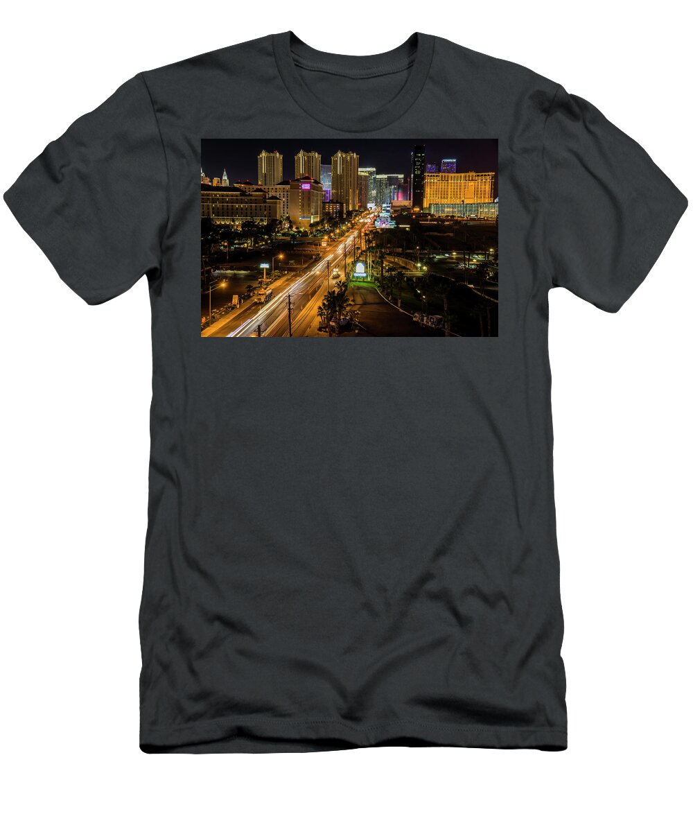 Cityscapes T-Shirt featuring the photograph Las Vegas strip at Night #1 by Donald Pash