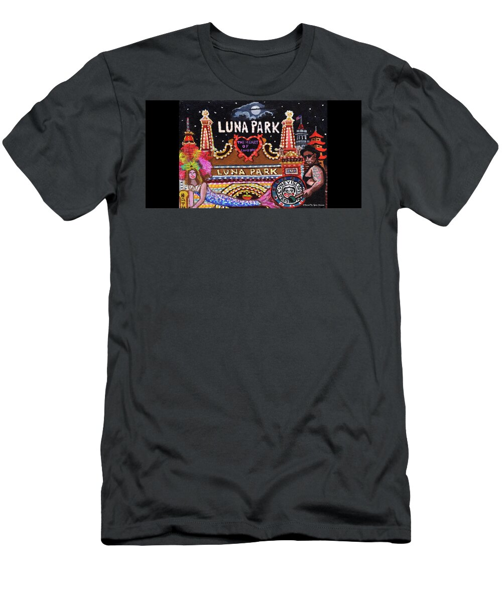  T-Shirt featuring the painting Luna Park Towel Version #1 by Bonnie Siracusa