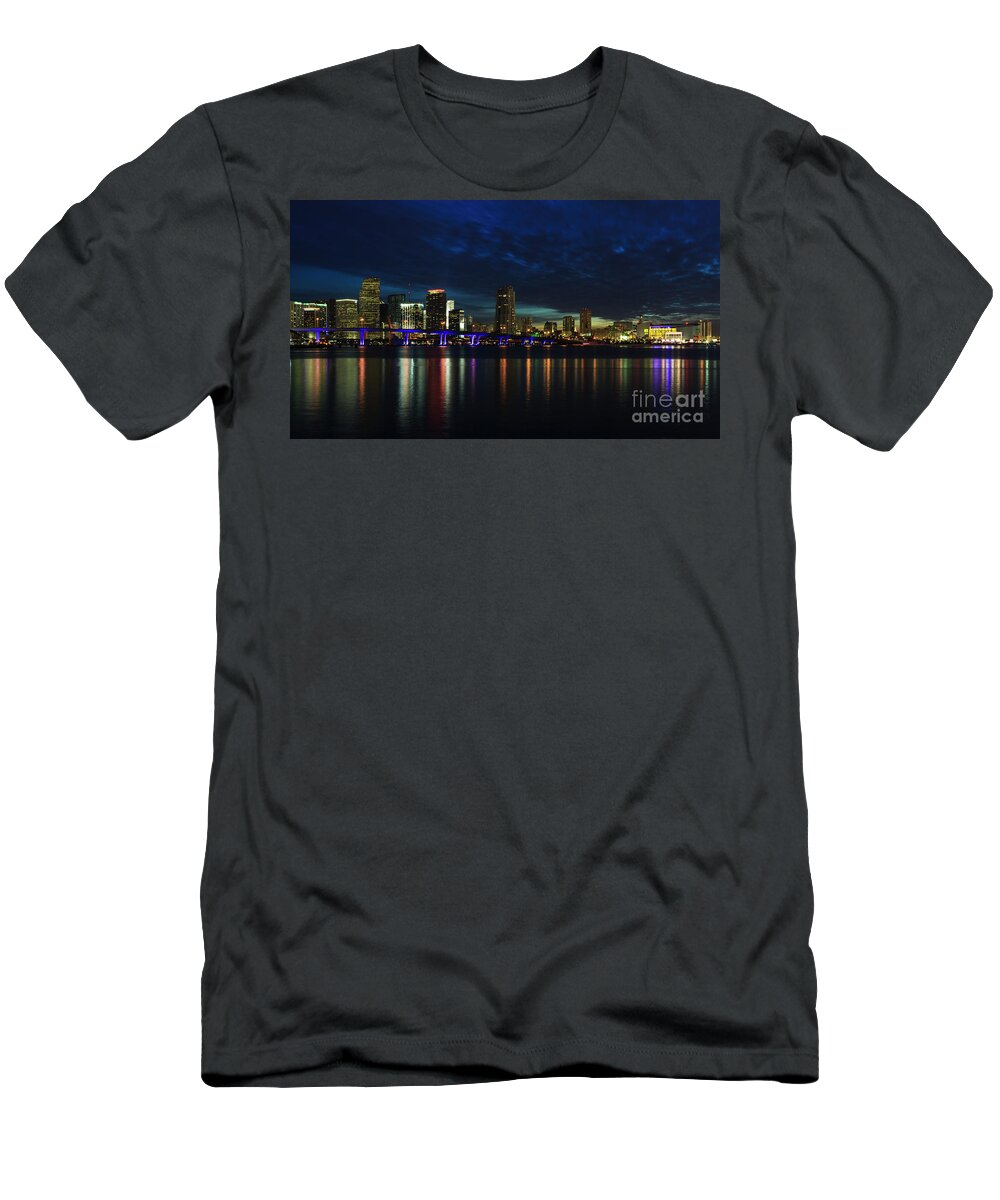 Architecture T-Shirt featuring the photograph Miami Sunset Skyline #1 by Raul Rodriguez