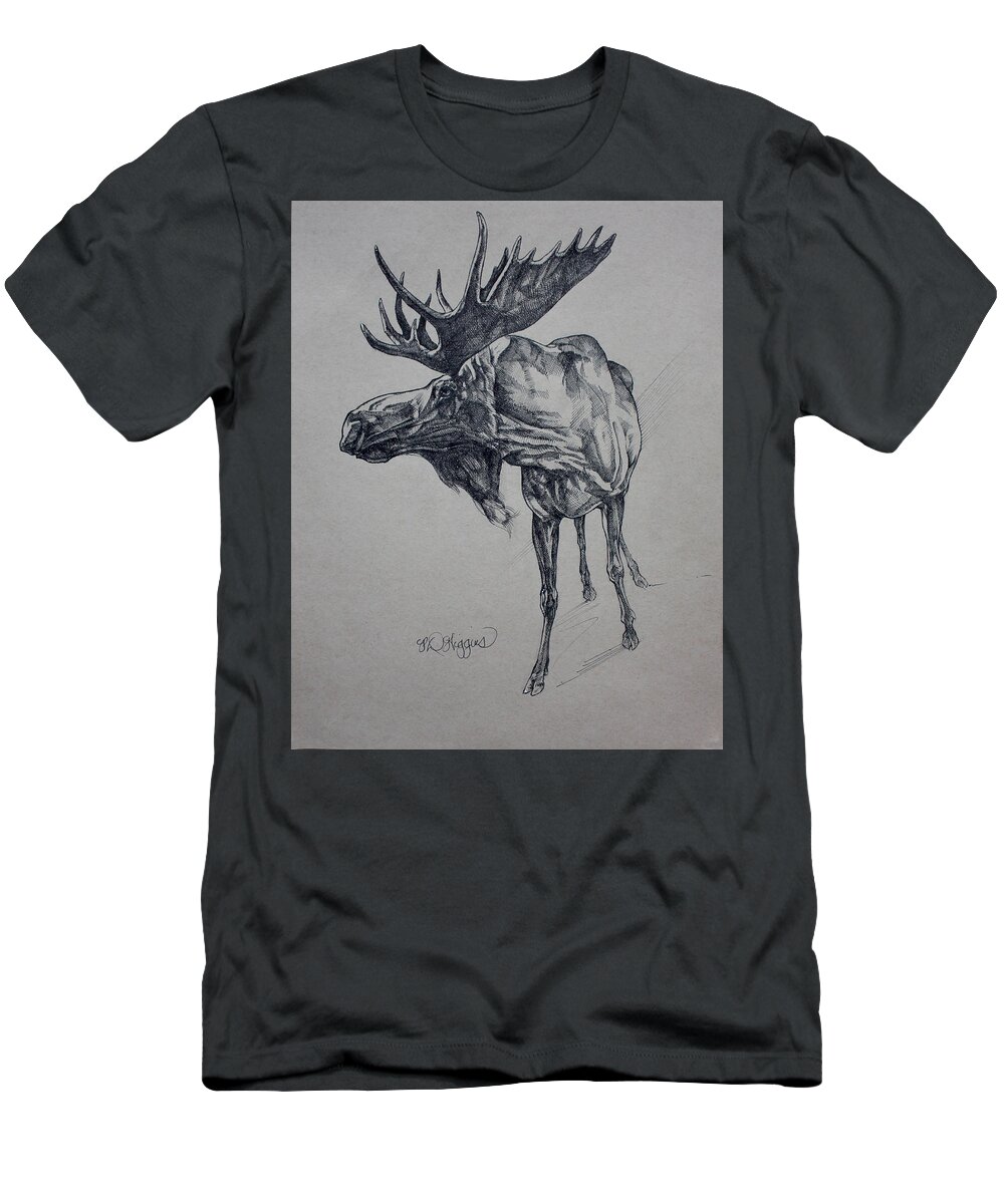 Moose T-Shirt featuring the drawing Moose Sketch #2 by Derrick Higgins