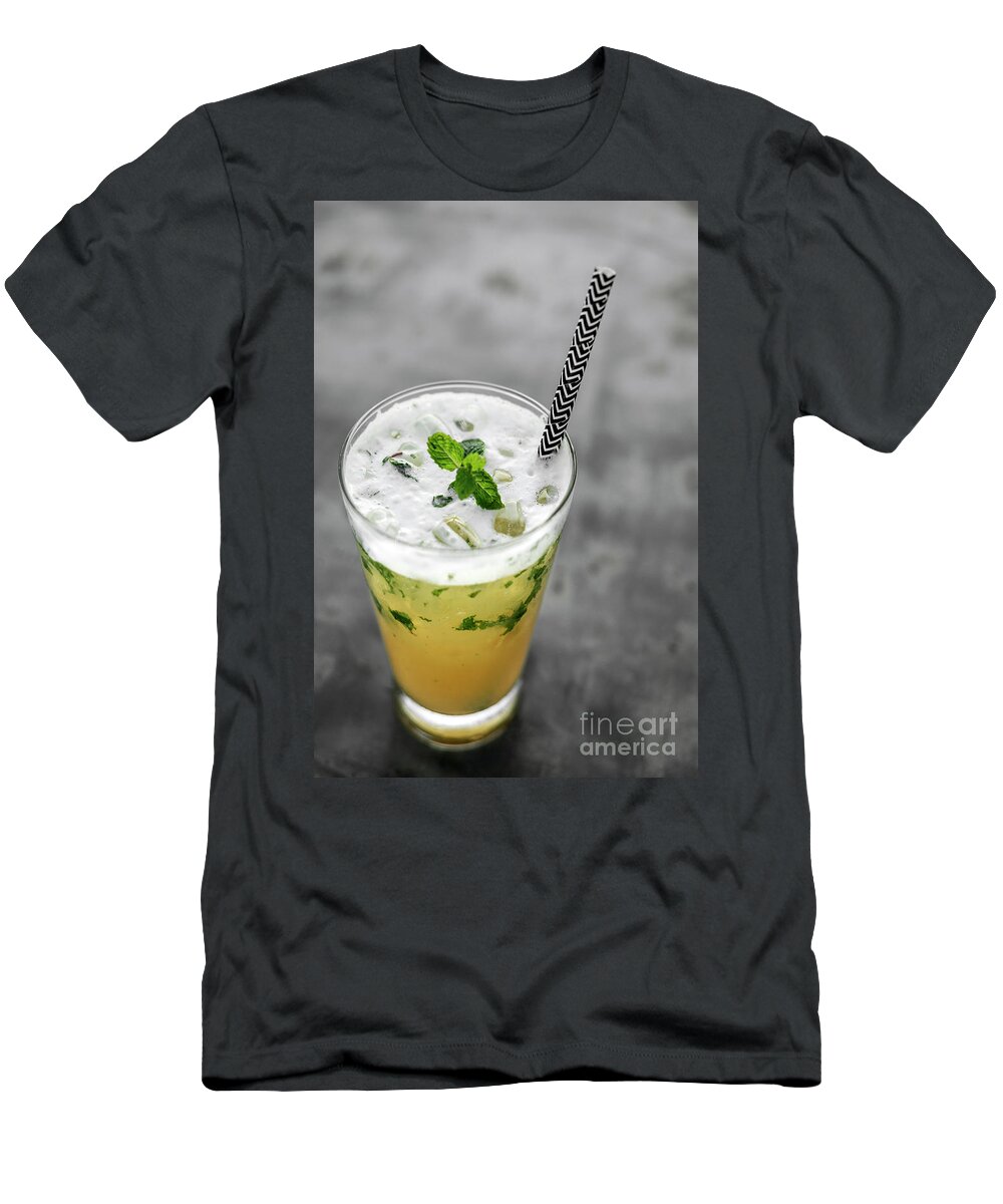 Alcoholic T-Shirt featuring the photograph Passion Fruit Mojito Mixed Cocktail Drink In Outdoors Bar #1 by JM Travel Photography