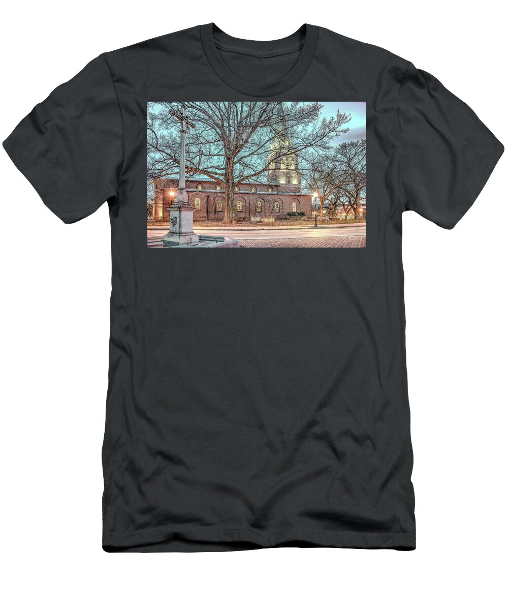 Lighting T-Shirt featuring the photograph Saint Annes Circle with Fountain #1 by Jim Proctor