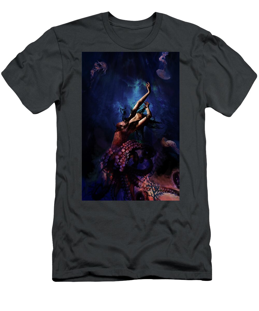 Octopus T-Shirt featuring the digital art Siren of the Deep by Marissa Maheras