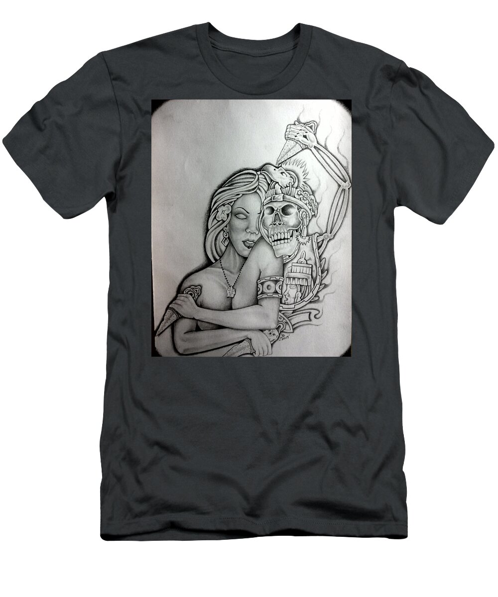 Mexican American Art T-Shirt featuring the drawing Untitled #2 by Abraham Reasons Ledesma