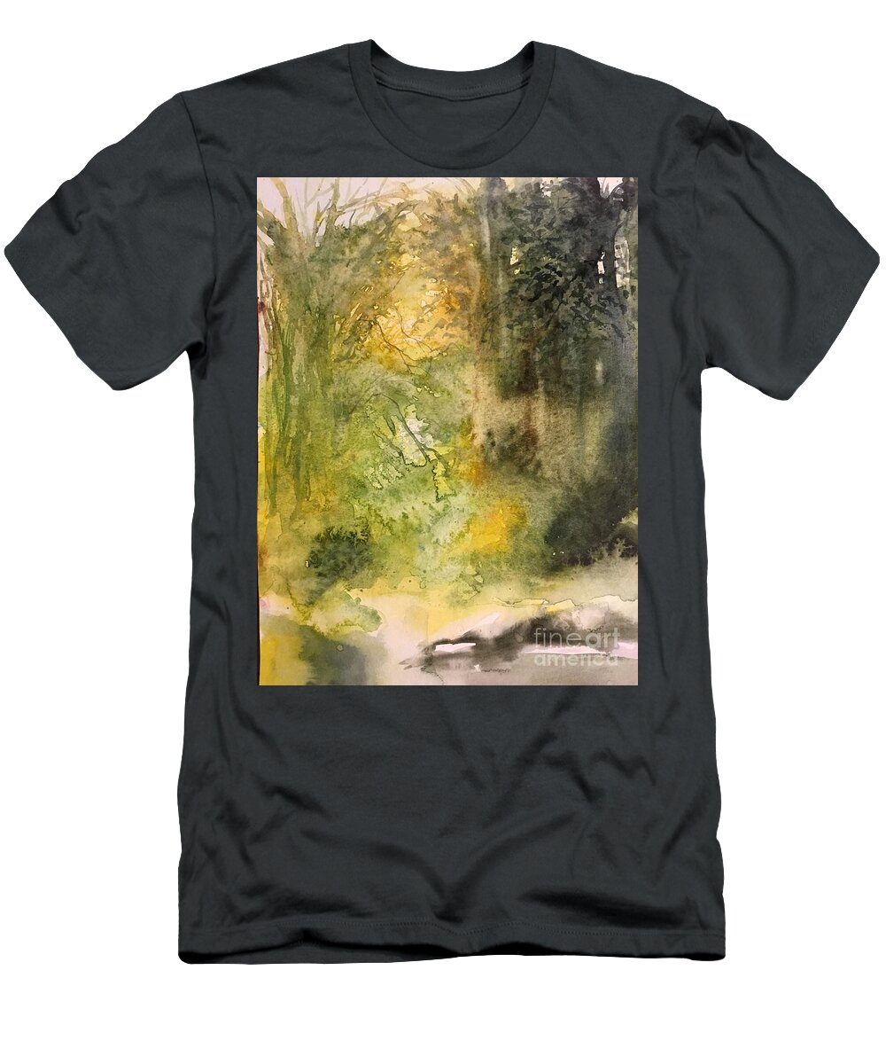 The Forest With River T-Shirt featuring the painting 1052014 by Han in Huang wong