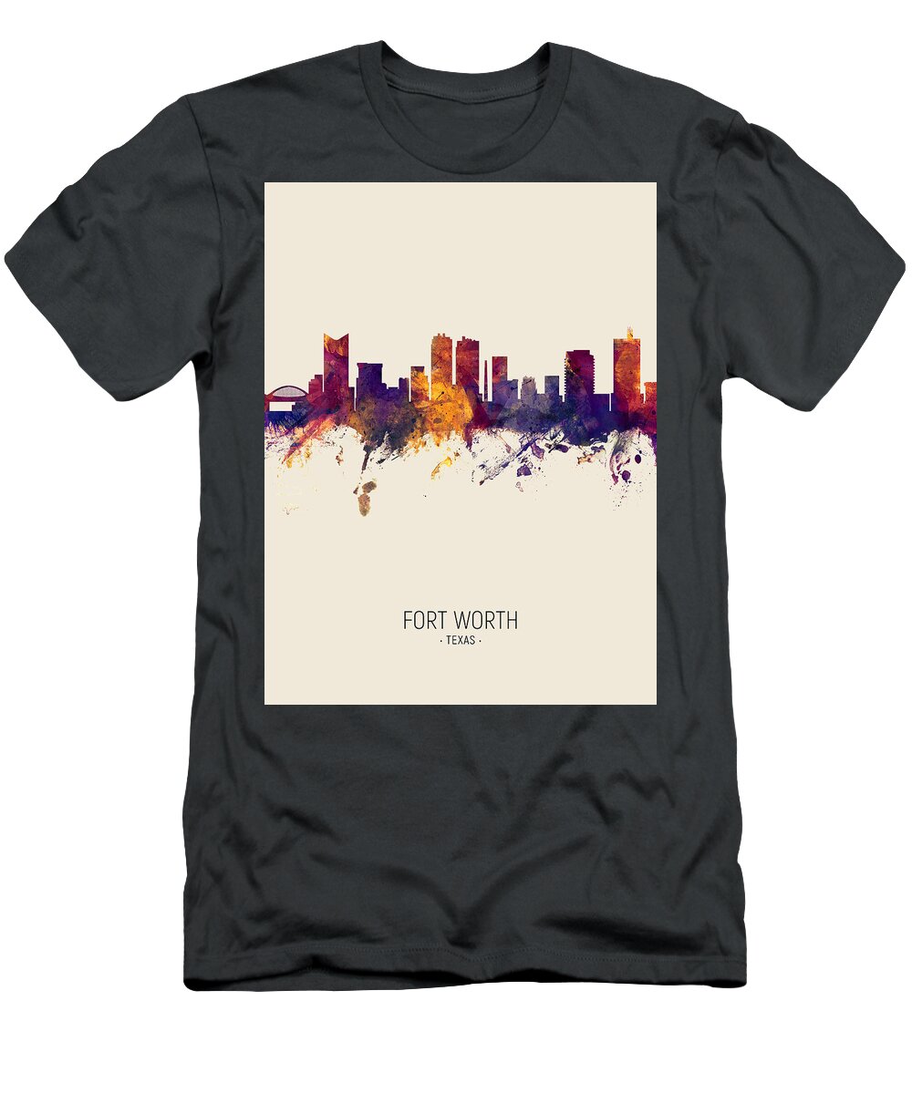Fort Worth T-Shirt featuring the digital art Fort Worth Texas Skyline #11 by Michael Tompsett