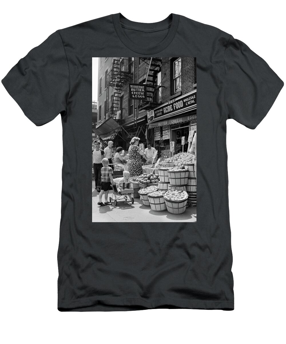Photography T-Shirt featuring the photograph 1960s Outdoor Produce Market On 9th Ave by Vintage Images