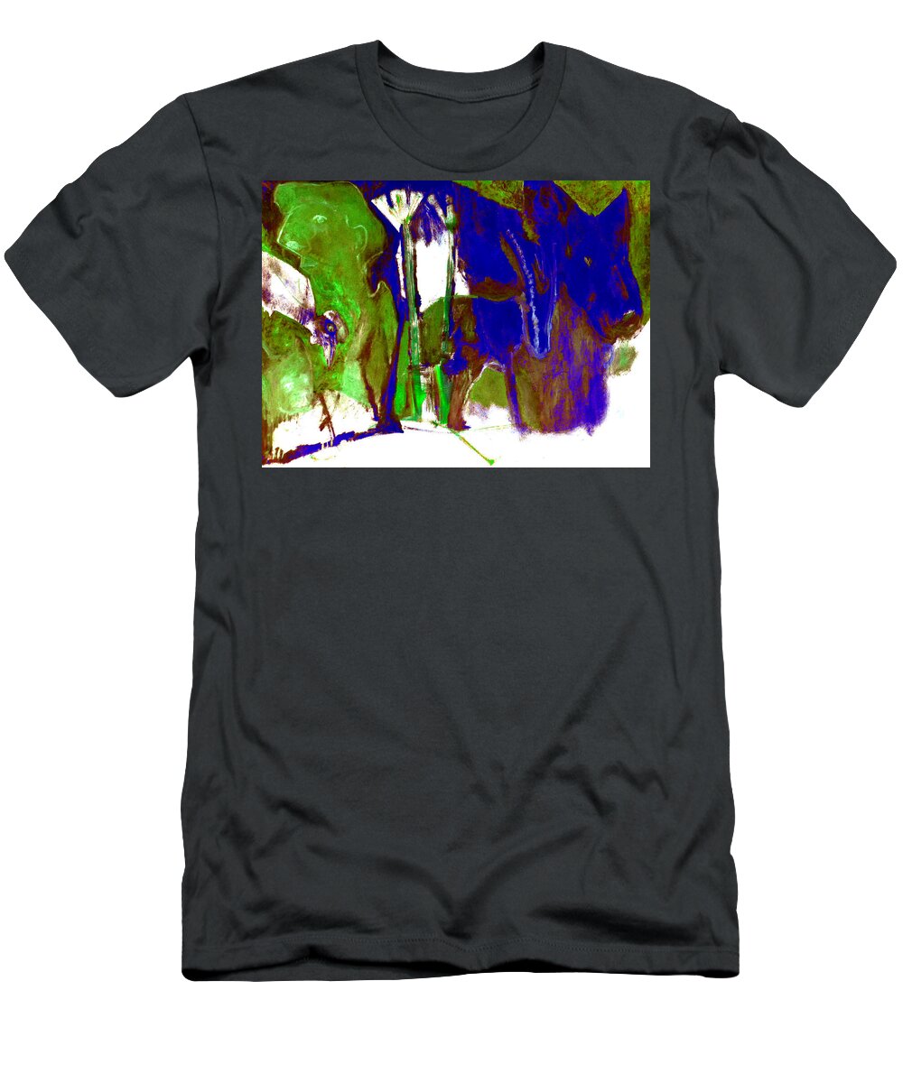 Green T-Shirt featuring the digital art Self-portrait by a river #2 by Edgeworth Johnstone
