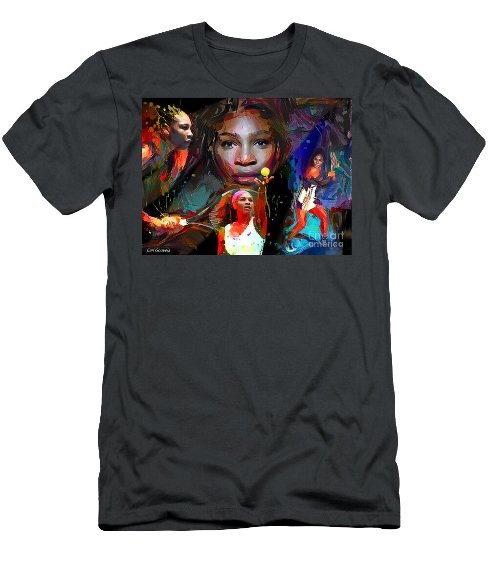 Serena Williams T-Shirt featuring the mixed media Serena Williams #2 by Carl Gouveia