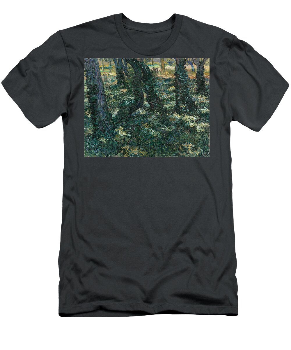 Oil On Canvas T-Shirt featuring the painting Undergrowth. by Vincent van Gogh -1853-1890-