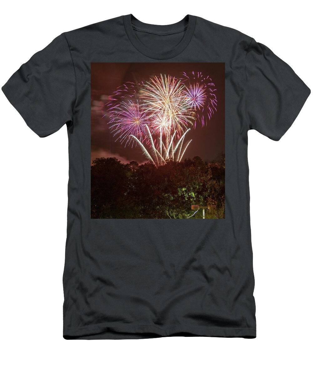 Happy New Year 2019 Fireworks Gainesville Florida Depot Park T-Shirt featuring the photograph 2019 by Farol Tomson