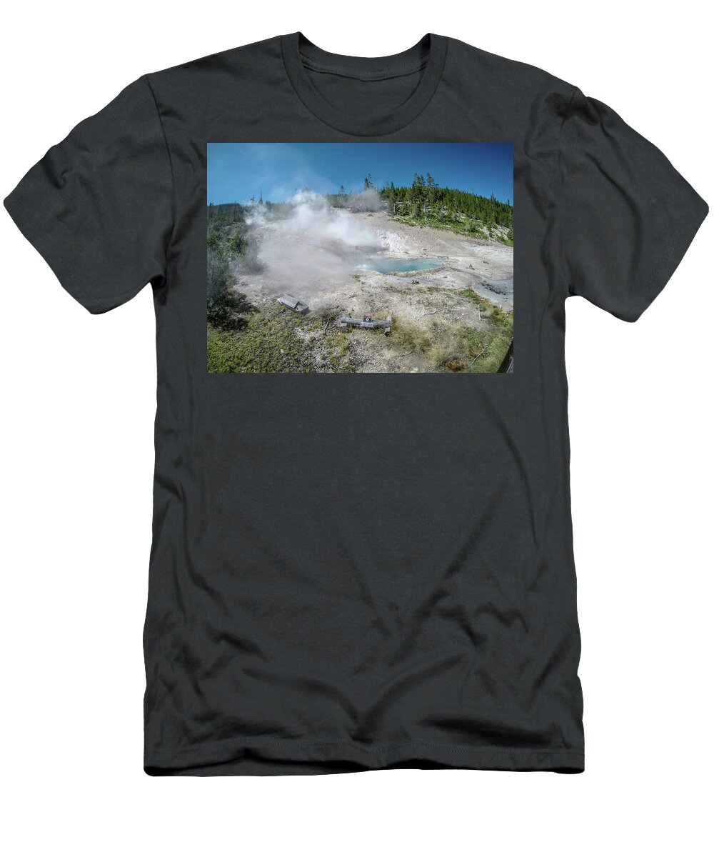 Yellow T-Shirt featuring the photograph Artists Paint Pots Yellowstone wyoming #3 by Alex Grichenko