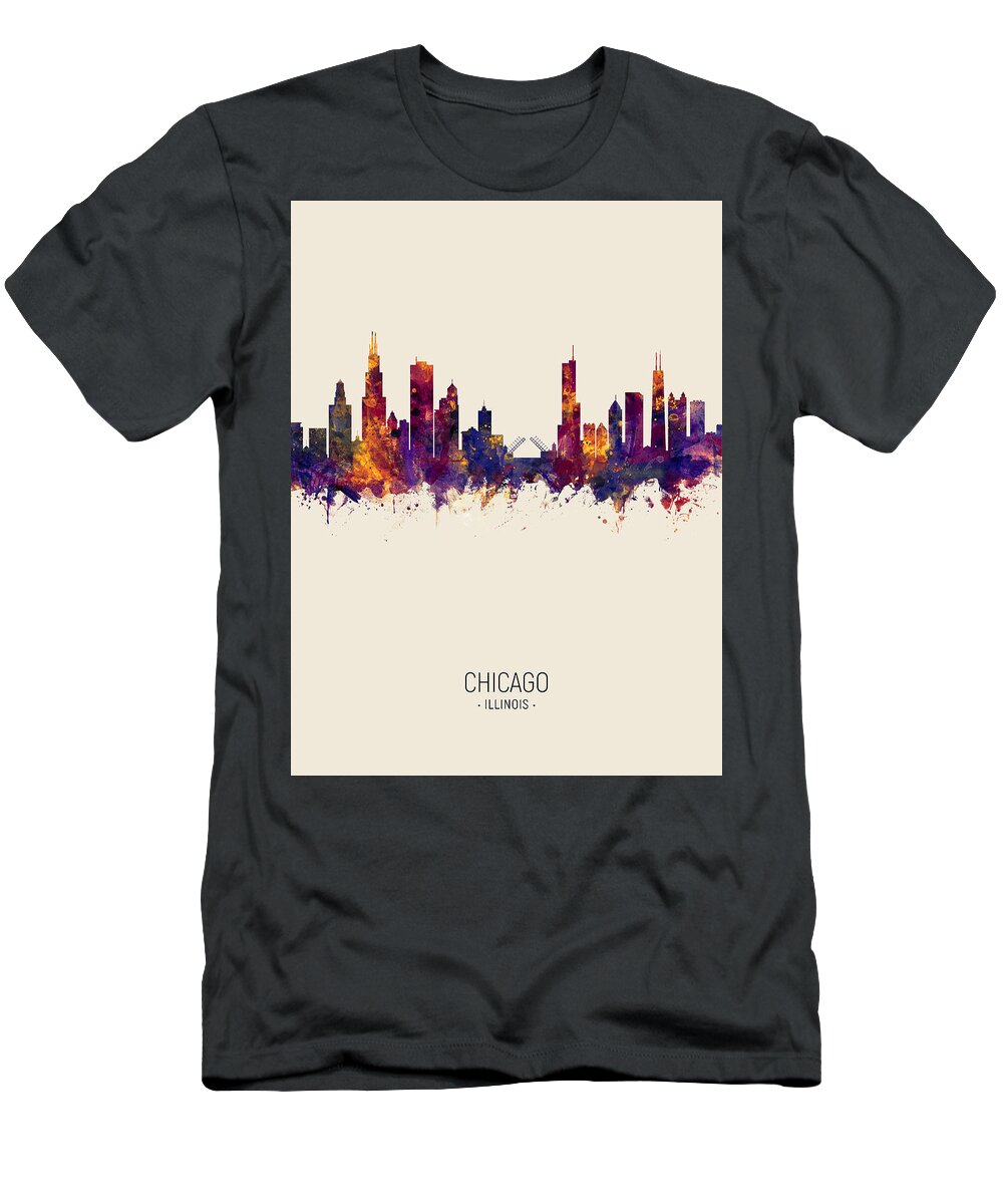 Chicago T-Shirt featuring the digital art Chicago Illinois Skyline #42 by Michael Tompsett