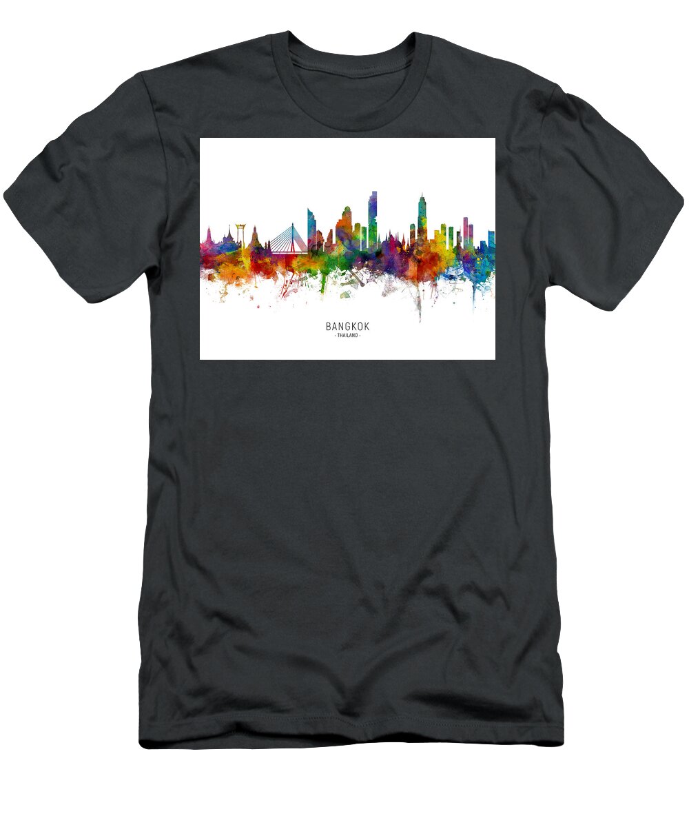 Bangkok T-Shirt featuring the digital art Bangkok Thailand Skyline #5 by Michael Tompsett