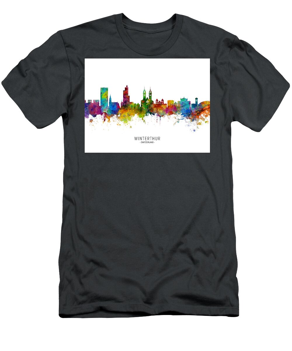 Winterthur T-Shirt featuring the digital art Winterthur Switzerland Skyline #5 by Michael Tompsett