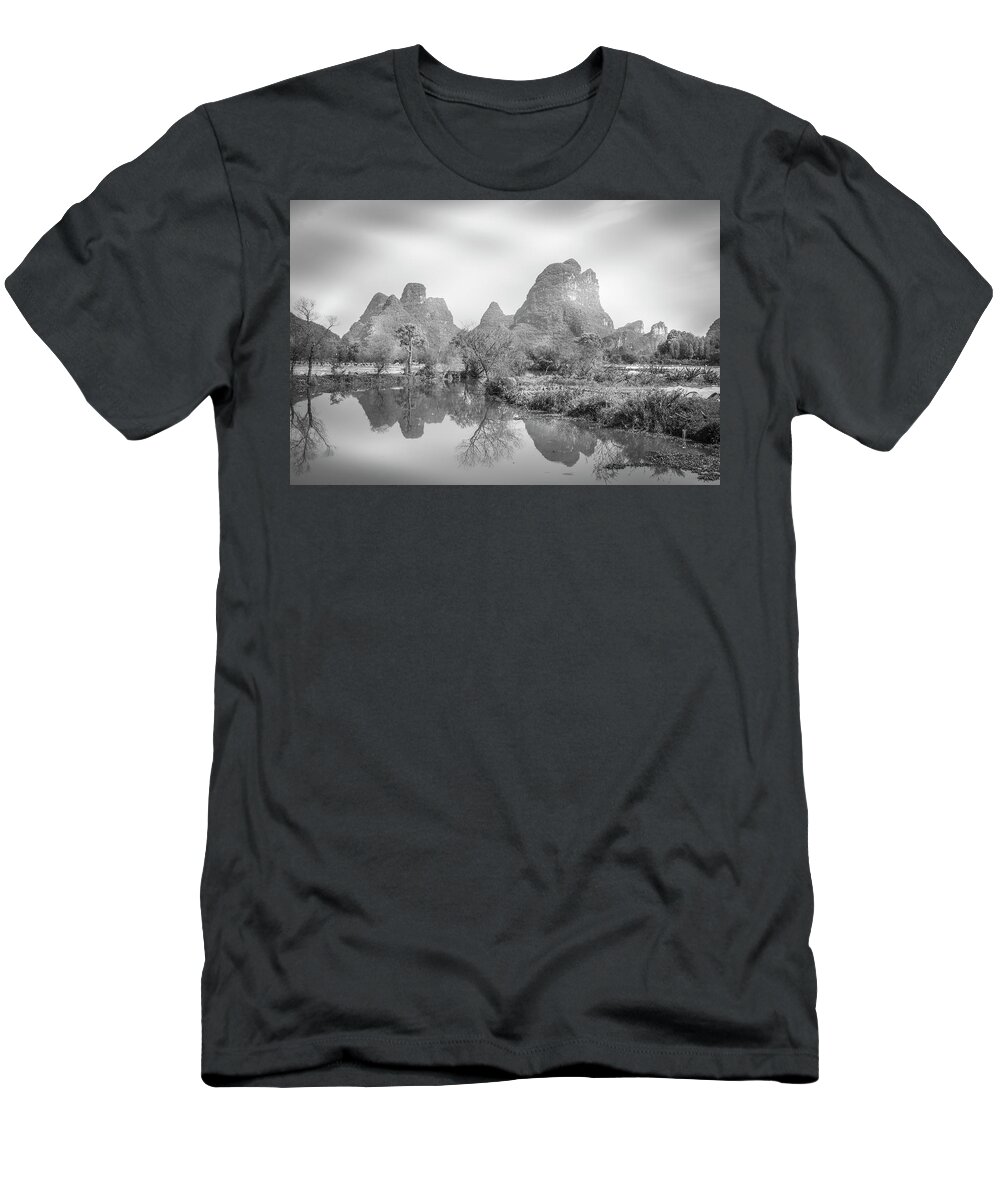 Black And Write T-Shirt featuring the photograph The mountains and countryside scenery in spring #6 by Carl Ning