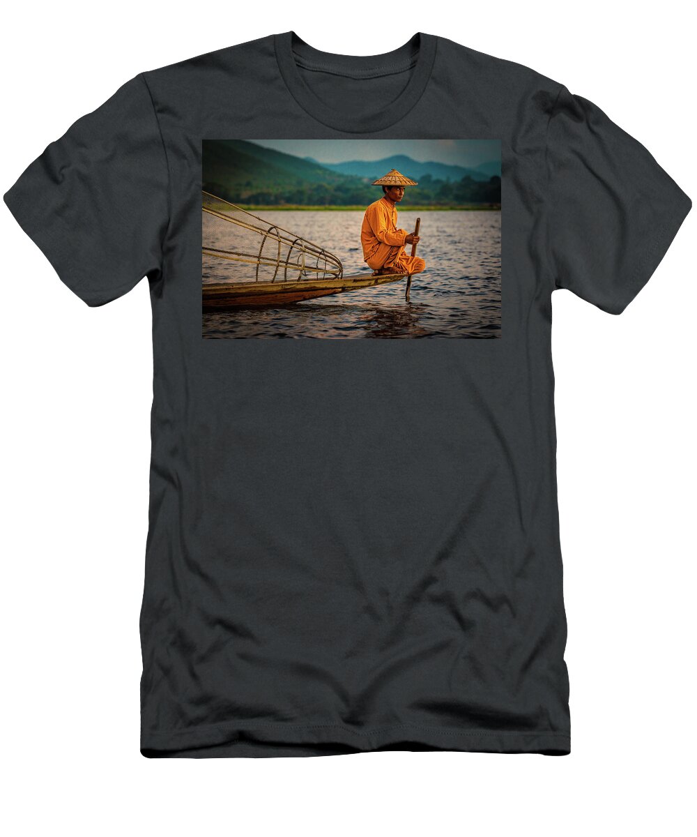 Fisherman T-Shirt featuring the photograph A Fisherman Of Inle Lake by Chris Lord