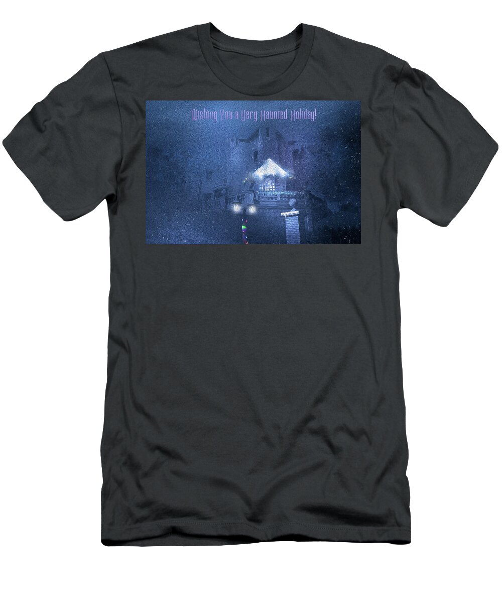 Haunted Mansion T-Shirt featuring the photograph A Haunted Mansion Holiday Greeting by Mark Andrew Thomas