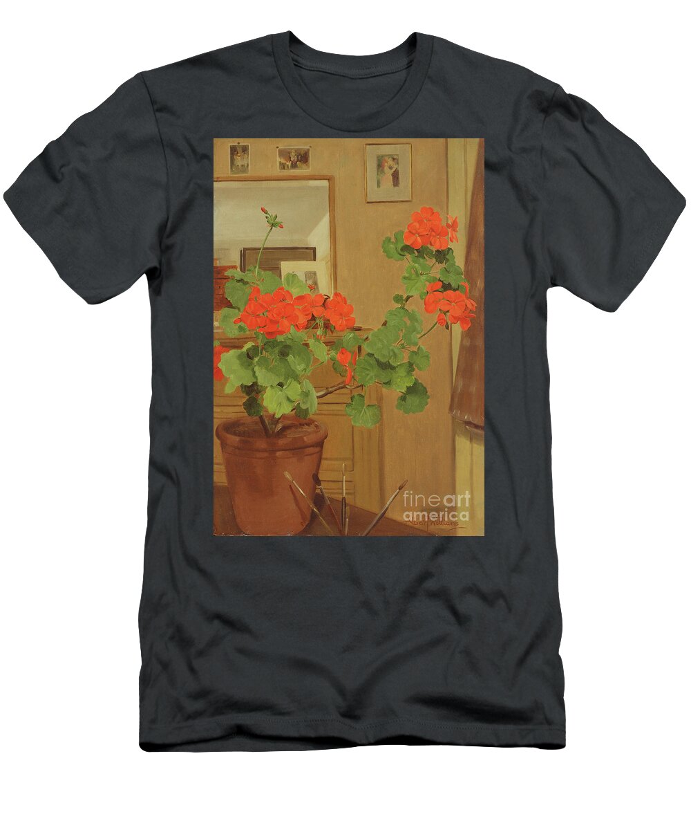 Art T-Shirt featuring the painting Ab/319 Geraniums In A Studio Corner, 1948-49 by Albert Williams