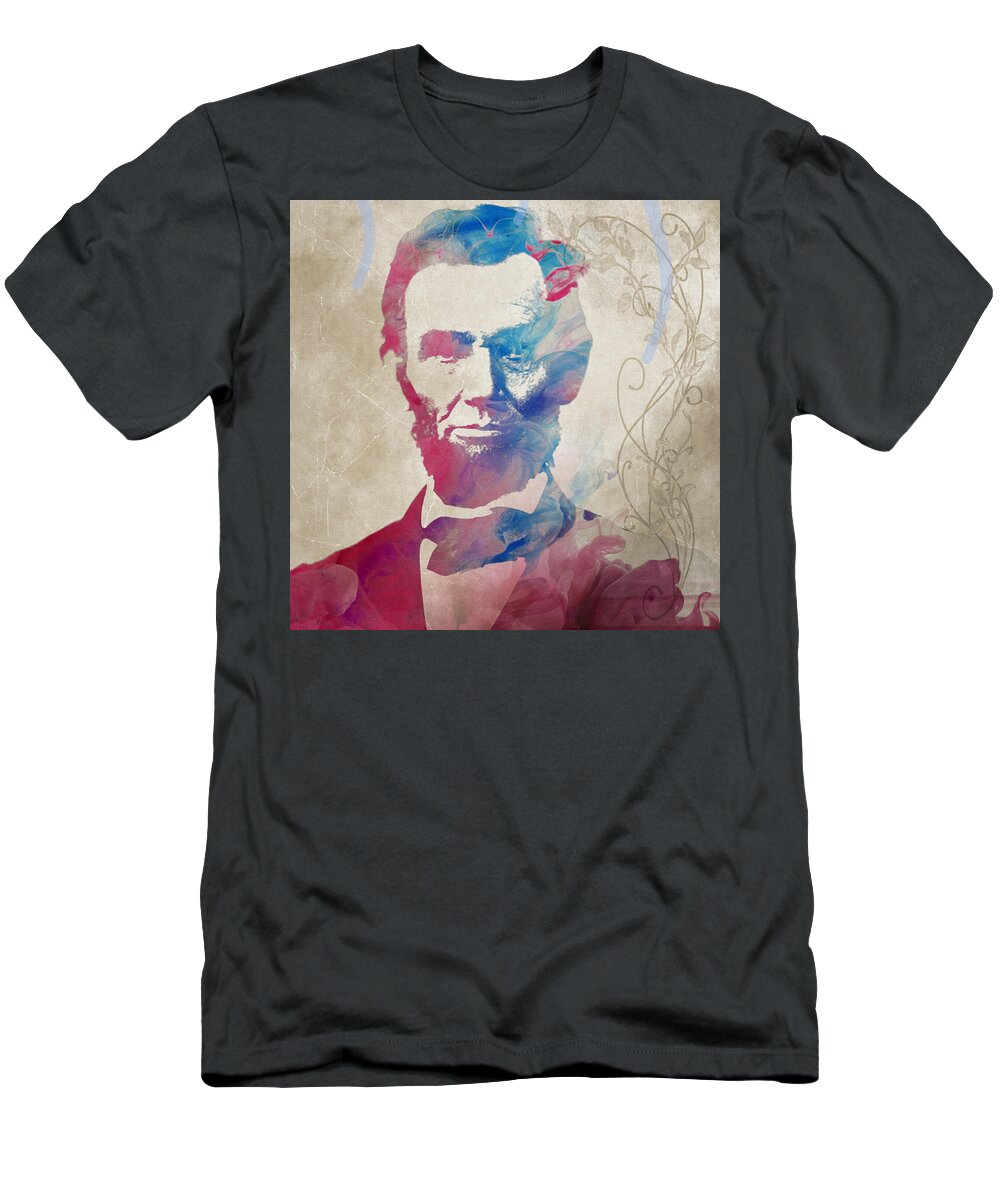 President T-Shirt featuring the painting Abraham Lincoln for PRESIDENT WATERCOLOR by Robert R Splashy Art Abstract Paintings