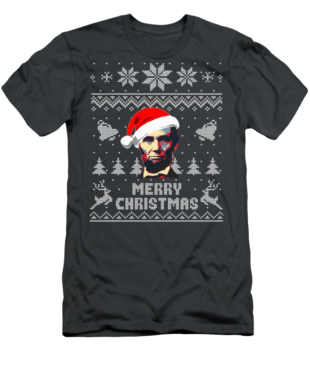 Christmas T-Shirt featuring the digital art Abraham Lincoln Merry Christmas by Megan Miller