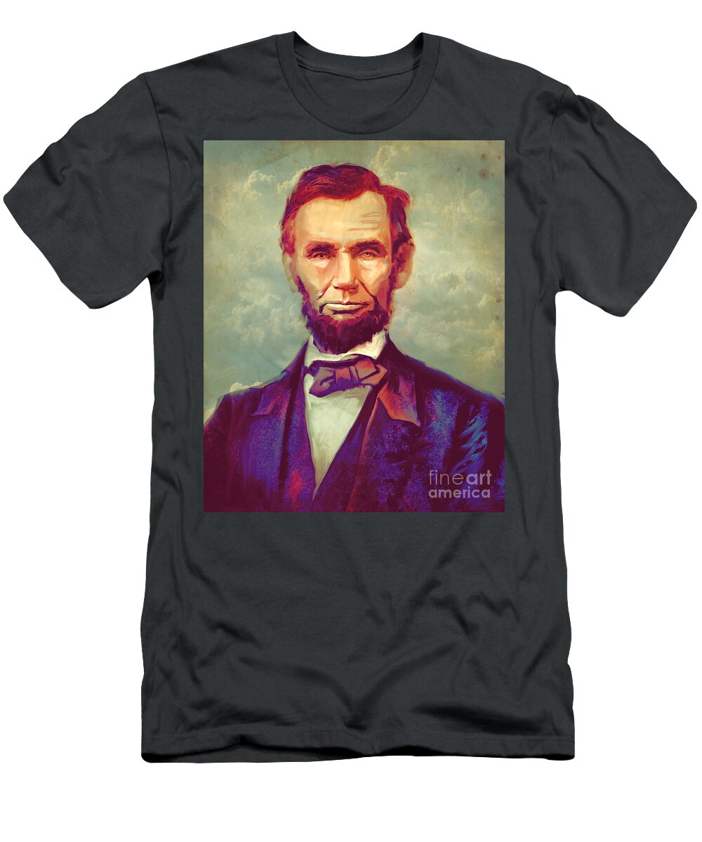 Abraham Lincoln T-Shirt featuring the digital art Abraham Lincoln - Purple by Marissa Maheras