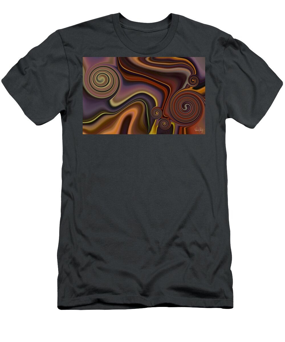 Abstract T-Shirt featuring the painting Abstract Art - Orange and brown Fluid Painting Marble Pattern by Patricia Piotrak