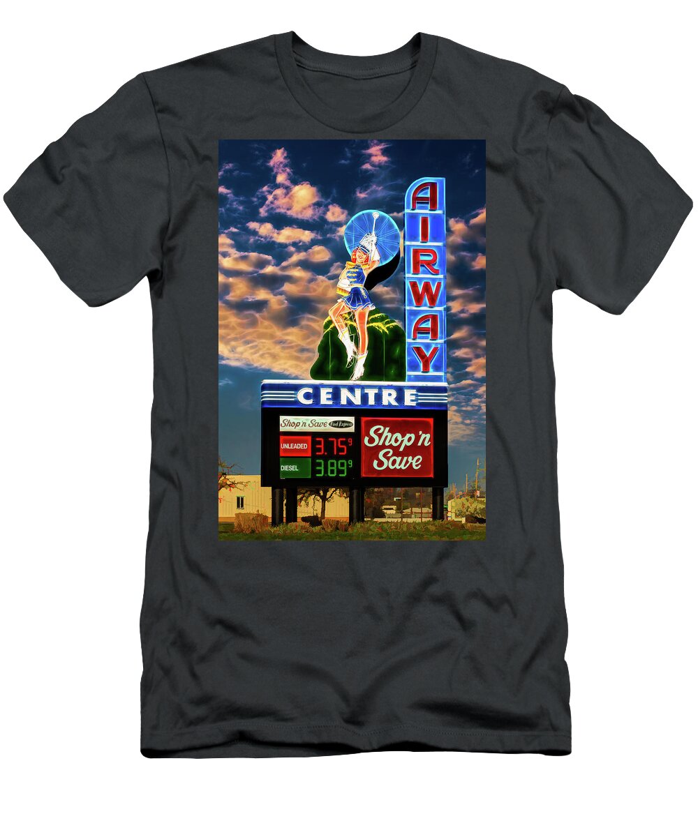 Americana T-Shirt featuring the photograph Airway Drive-in vintage neon sign by Robert FERD Frank