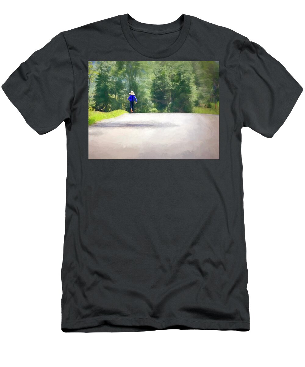 Amish T-Shirt featuring the photograph Amish Boy Stroll by Deborah Penland