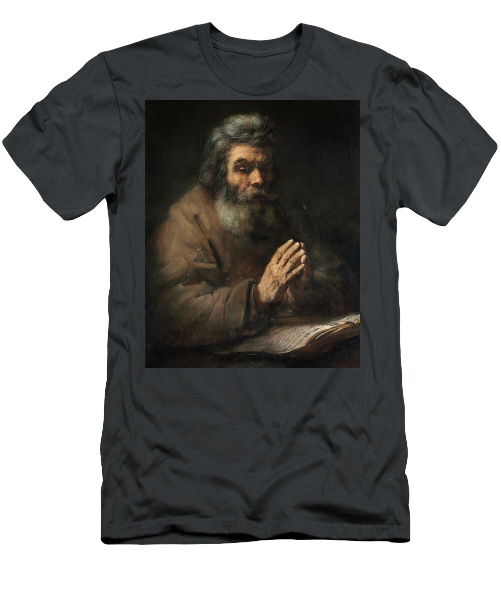 Rembrandt Van Rijn T-Shirt featuring the painting An Elderly Man in Prayer, 1660 by Rembrandt van Rijn