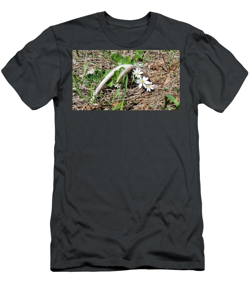 Antler T-Shirt featuring the photograph Antler and Bloodwort Flowers by Brook Burling