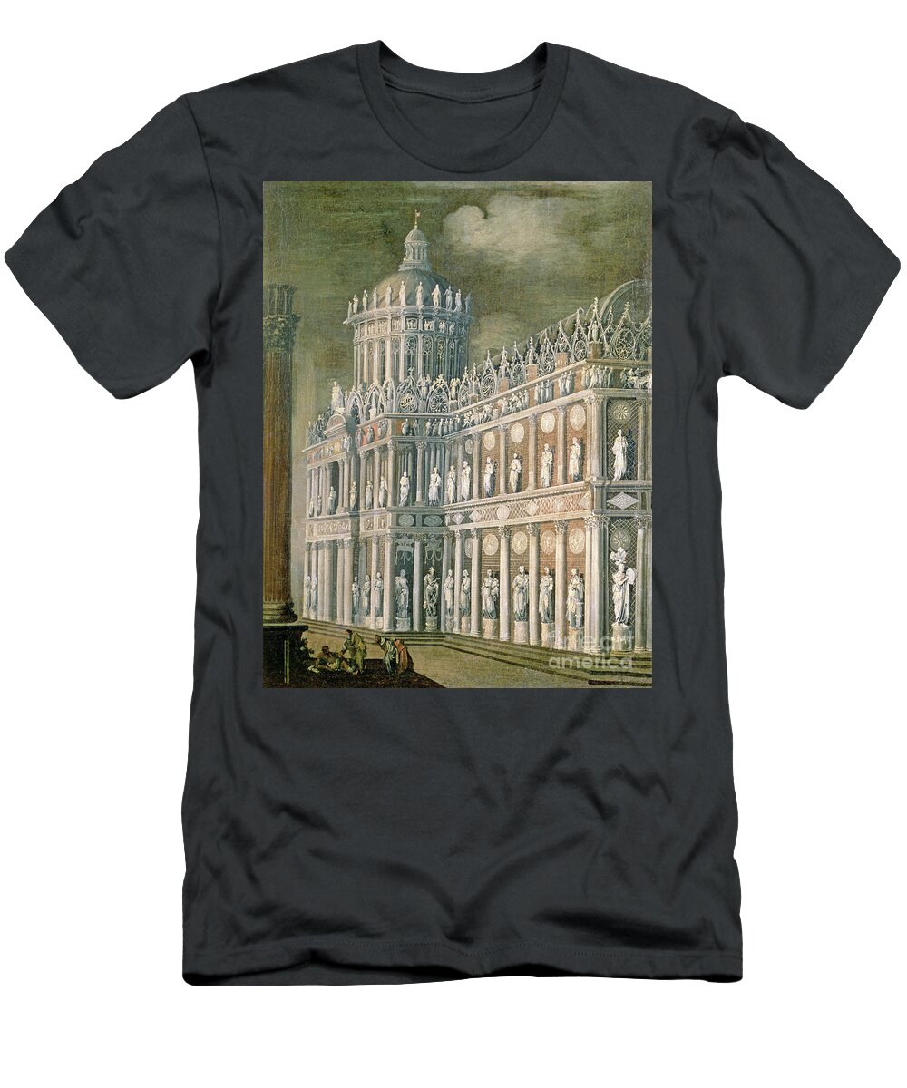Rotunda T-Shirt featuring the painting Architectural Fantasy Depicting The Healing Of The Paralysed, 1622 by Francois De Nome