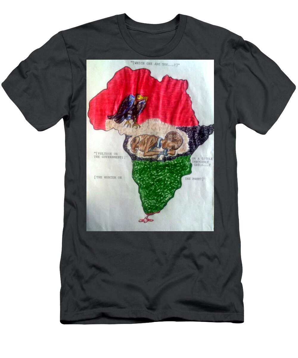 Black Art T-Shirt featuring the drawing Are You The are you the vulture, or the child by Joedee