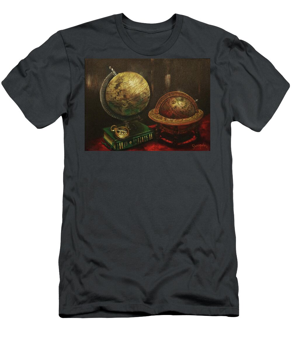 Explorers’ Club T-Shirt featuring the painting Armchair Traveler by Tom Shropshire