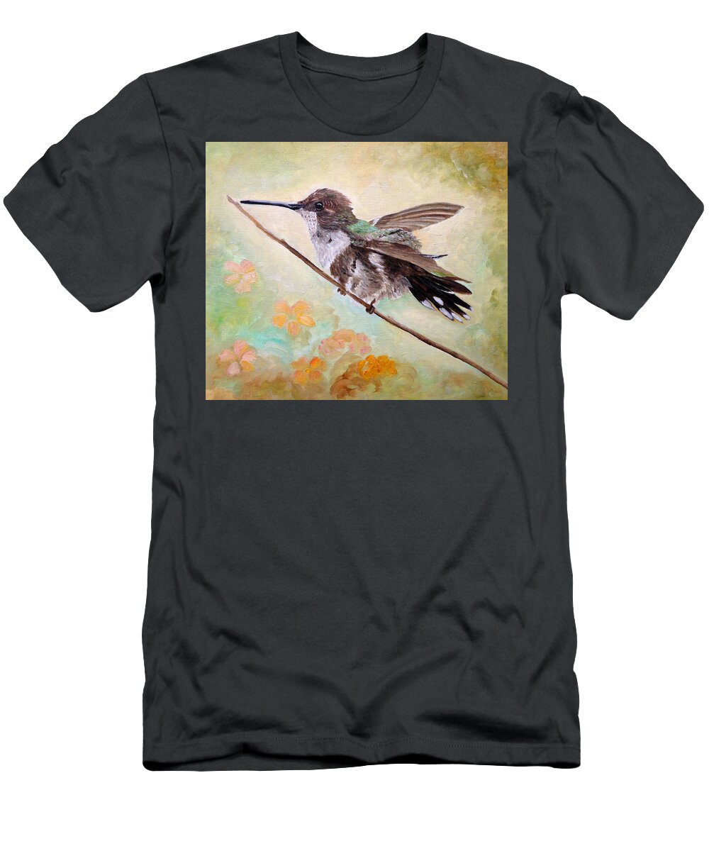 Hummingbird T-Shirt featuring the painting Adjusting The Flaps by Angeles M Pomata