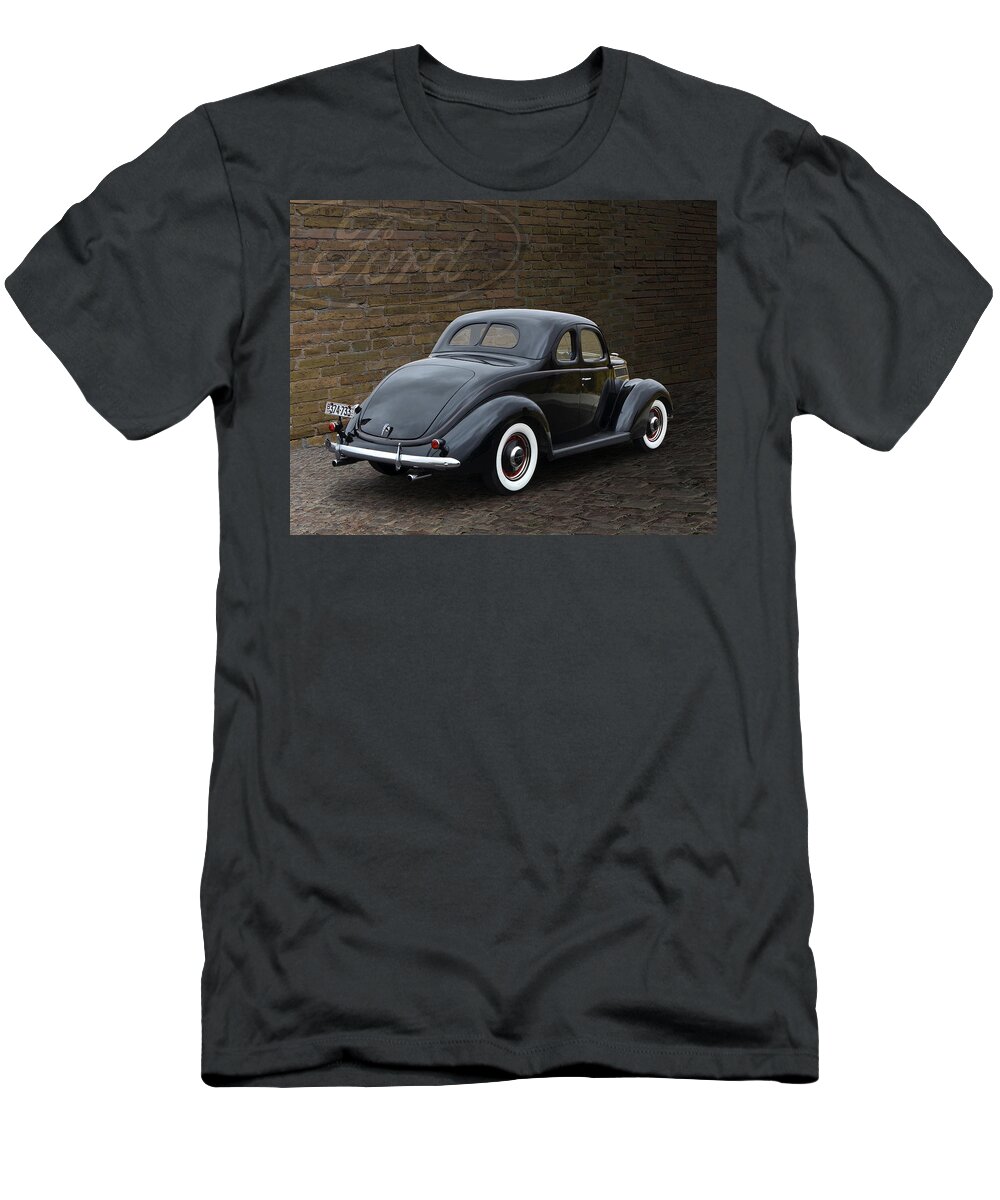 1937 T-Shirt featuring the photograph '37 Ford Coupe In An Old Alley by Ron Long