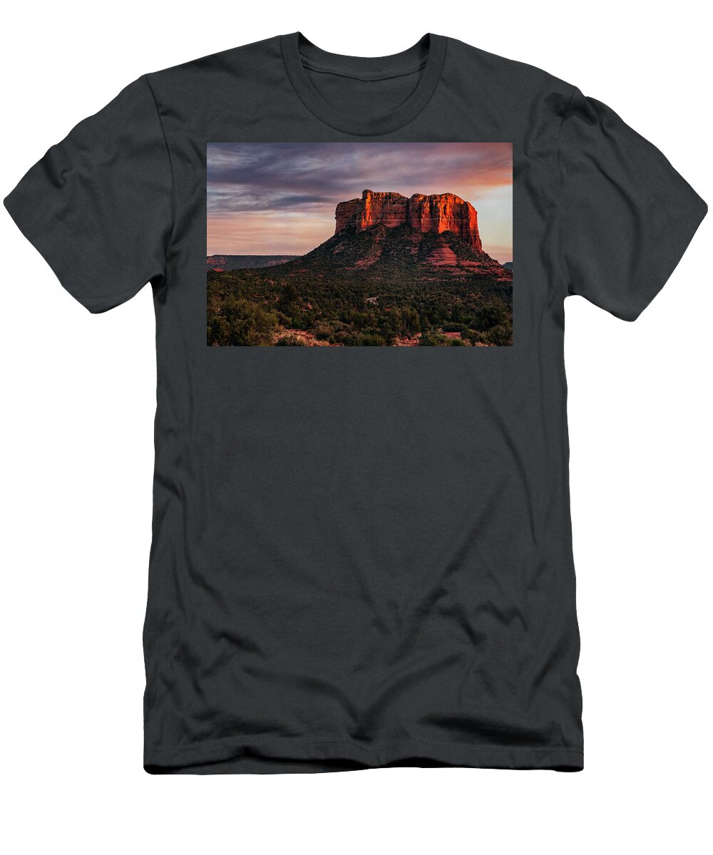 Sedona T-Shirt featuring the photograph As The Sun Sets On Courthouse Butte by Saija Lehtonen