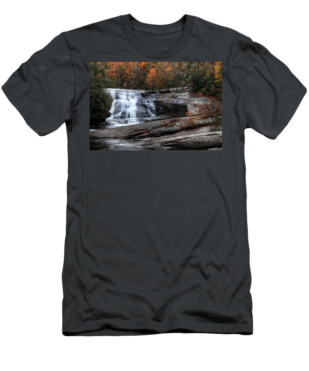 Triple Falls T-Shirt featuring the photograph At The Base Of Triple Falls by Carol Montoya