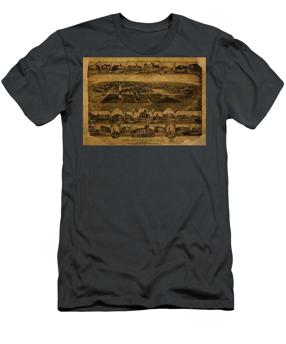 Atlantic City T-Shirt featuring the mixed media Atlantic City New Jersey Vintage Map 1880 by Design Turnpike