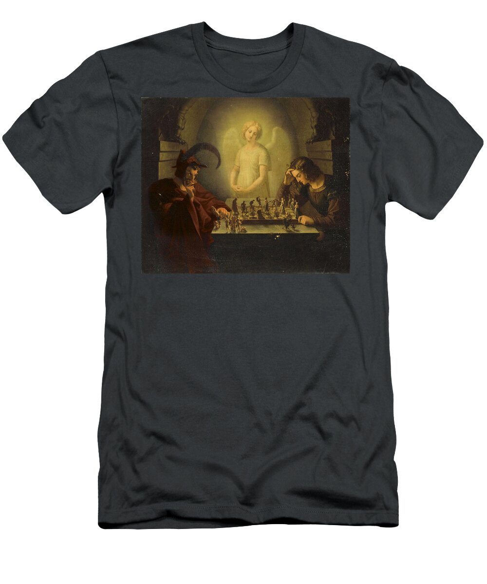 Game T-Shirt featuring the painting Attributed to Moritz Retzsch Dresden 1779-1857 Radebeul The game of life by Celestial Images