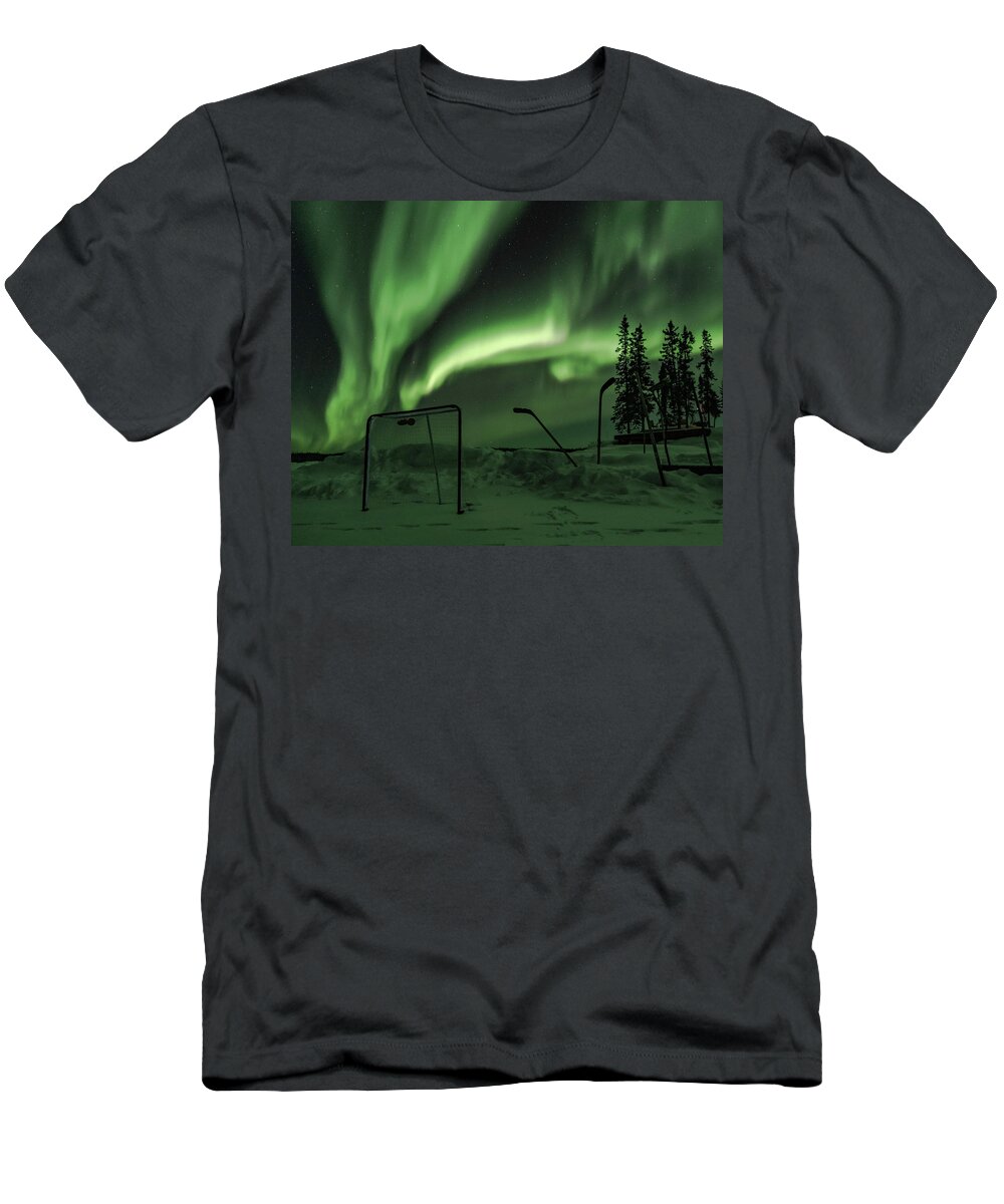 Aurora Borealis T-Shirt featuring the photograph Aurora Hockey by Laura Hedien