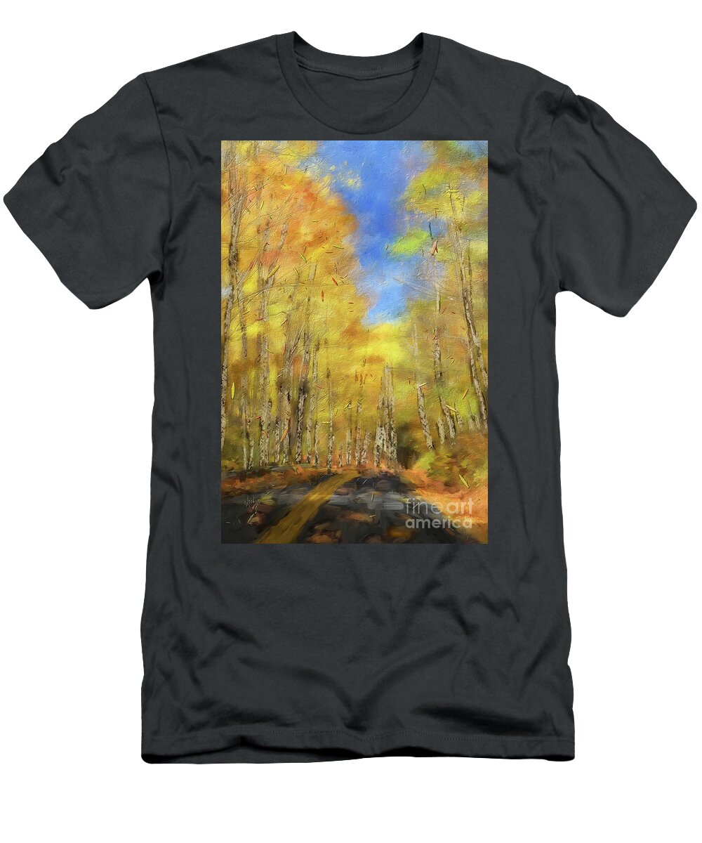 Autumn T-Shirt featuring the digital art Autumn Country Road by Lois Bryan