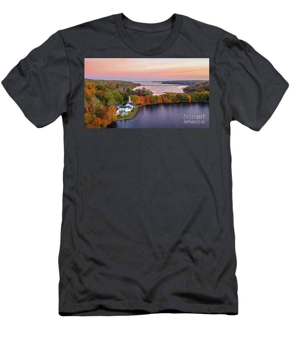 Aerial Photography T-Shirt featuring the photograph Autumn in Cold Spring Harbor by Sean Mills