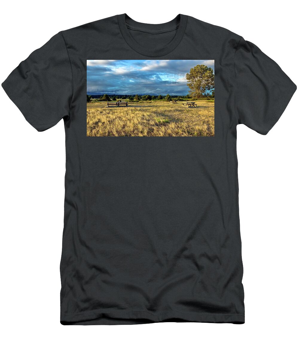 Alex Lyubar T-Shirt featuring the photograph Autumn in Picnic Area of Regional Park by Alex Lyubar