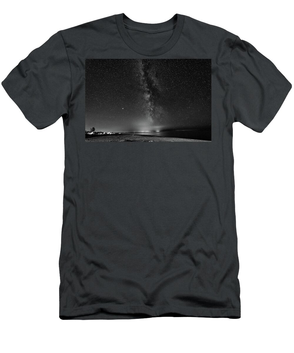 Steve Harrington T-Shirt featuring the photograph Autumn Night - Sauble Beach bw by Steve Harrington