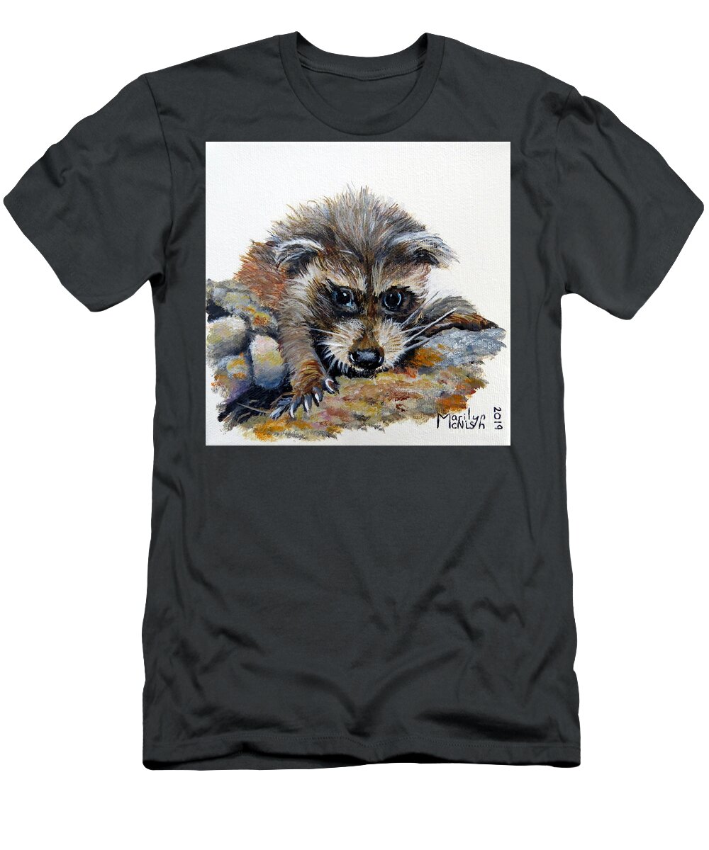 Raccoon T-Shirt featuring the painting Baby Raccoon by Marilyn McNish
