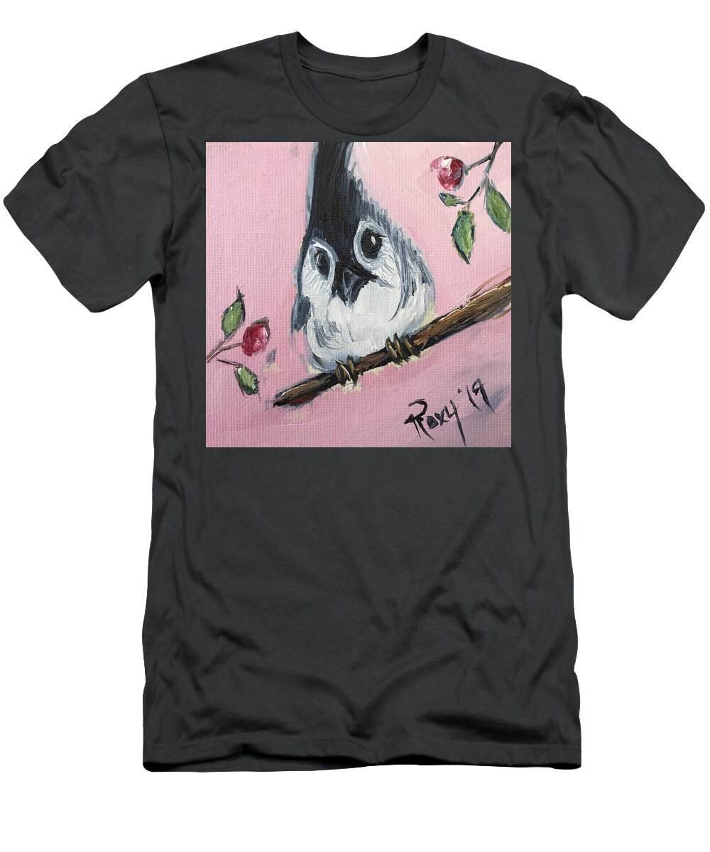 Titmouse T-Shirt featuring the painting Baby Tufted Tit Mouse by Roxy Rich