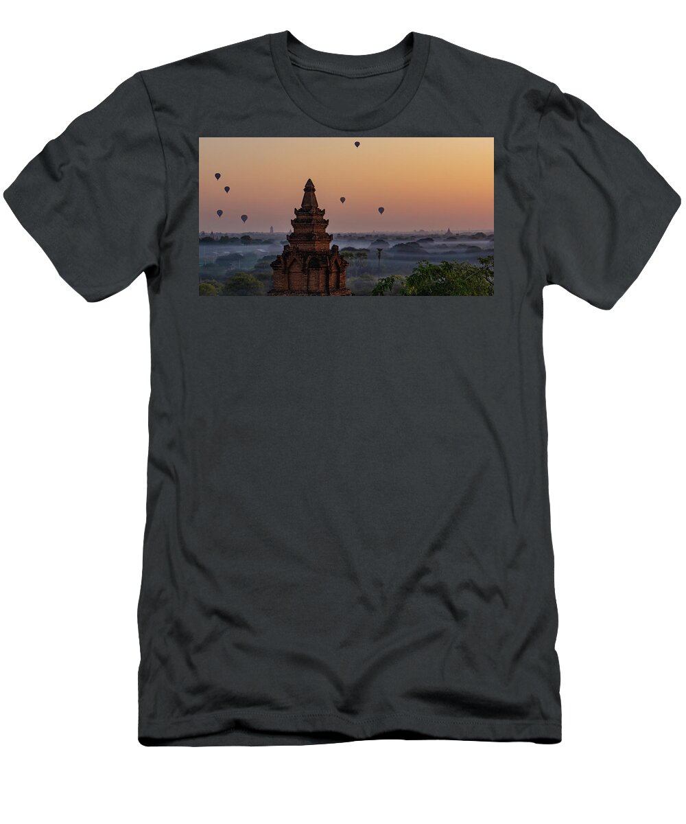 Balloons T-Shirt featuring the photograph Bagan sunrise by Ann Moore