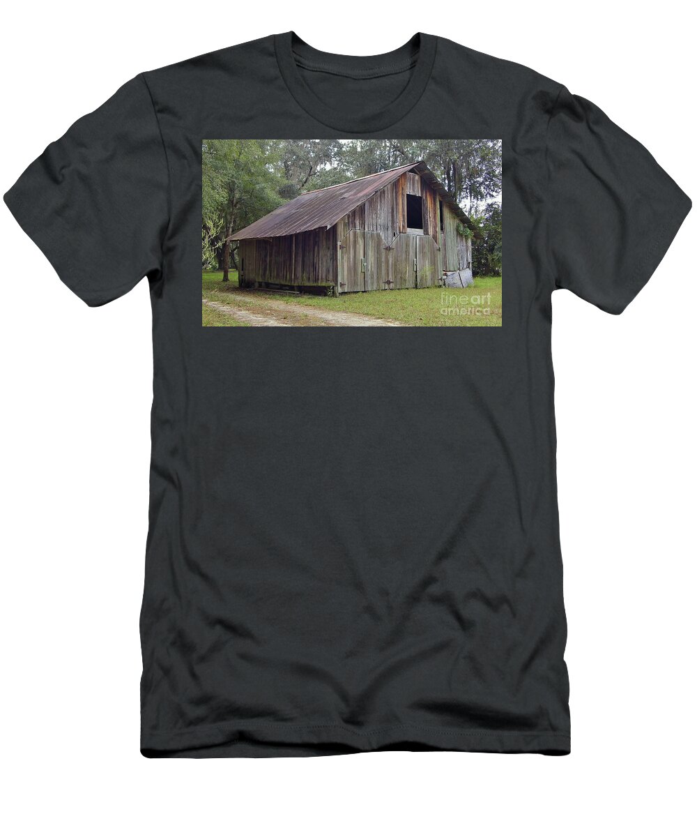 Barn T-Shirt featuring the photograph Barn By The Dirt Road by D Hackett