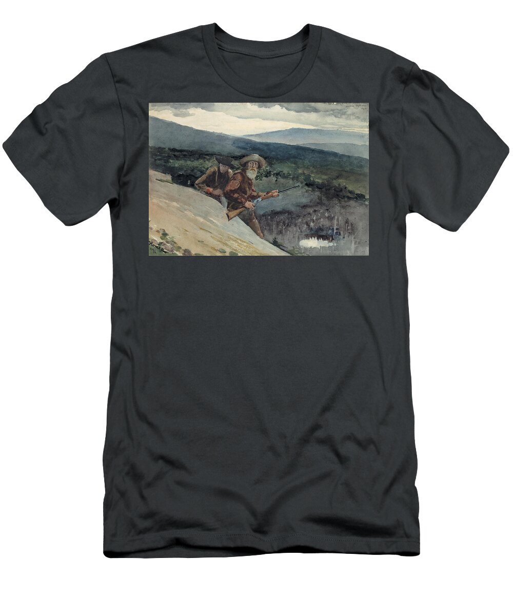 Winslow Homer T-Shirt featuring the drawing Bear Hunting, Prospect Rock by Winslow Homer